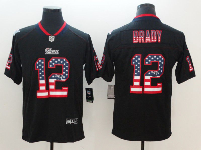 Men New England Patriots #12 Brady Nike USA Flag Fashion Black Color Rush Limited NFL Jerseys